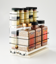 Spice Rack 23x2x11 Combo Drawers Cream
Unit: 5.75" wide x 10.75" tall x 10.6" depth
Drawers: (1) 2.1" wide x 10.05" long and (1) 3.25" wide x 10.05" long
